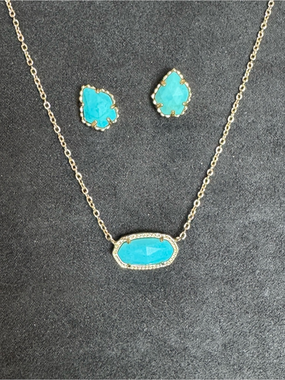 Kendra Scott Elisa Necklace & Tessa Stud Earrings Set Turquoise Gold